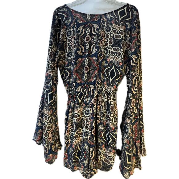 Abercrombie & Fitch Romper Women L 100% Viscose V-Neck Bell Sleeve Boho Blue - Picture 4 of 7